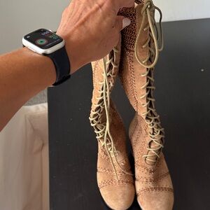 Free People Tan Lace-Up Suede Brogue Boots